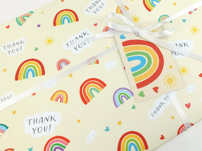 Thank you wrapping paper | Teacher school | Rainbow eco friendly gift wrap | Premium quality sheets + Tags | Zero plastic packaging 70x50cm
