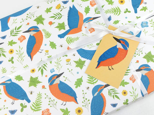 Kingfisher wrapping paper | Bird lovers eco friendly gift wrap | Birthday premium quality sheets + Tags | Zero plastic packaging 70x50cm