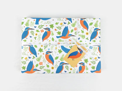 Kingfisher wrapping paper | Bird lovers eco friendly gift wrap | Birthday premium quality sheets + Tags | Zero plastic packaging 70x50cm