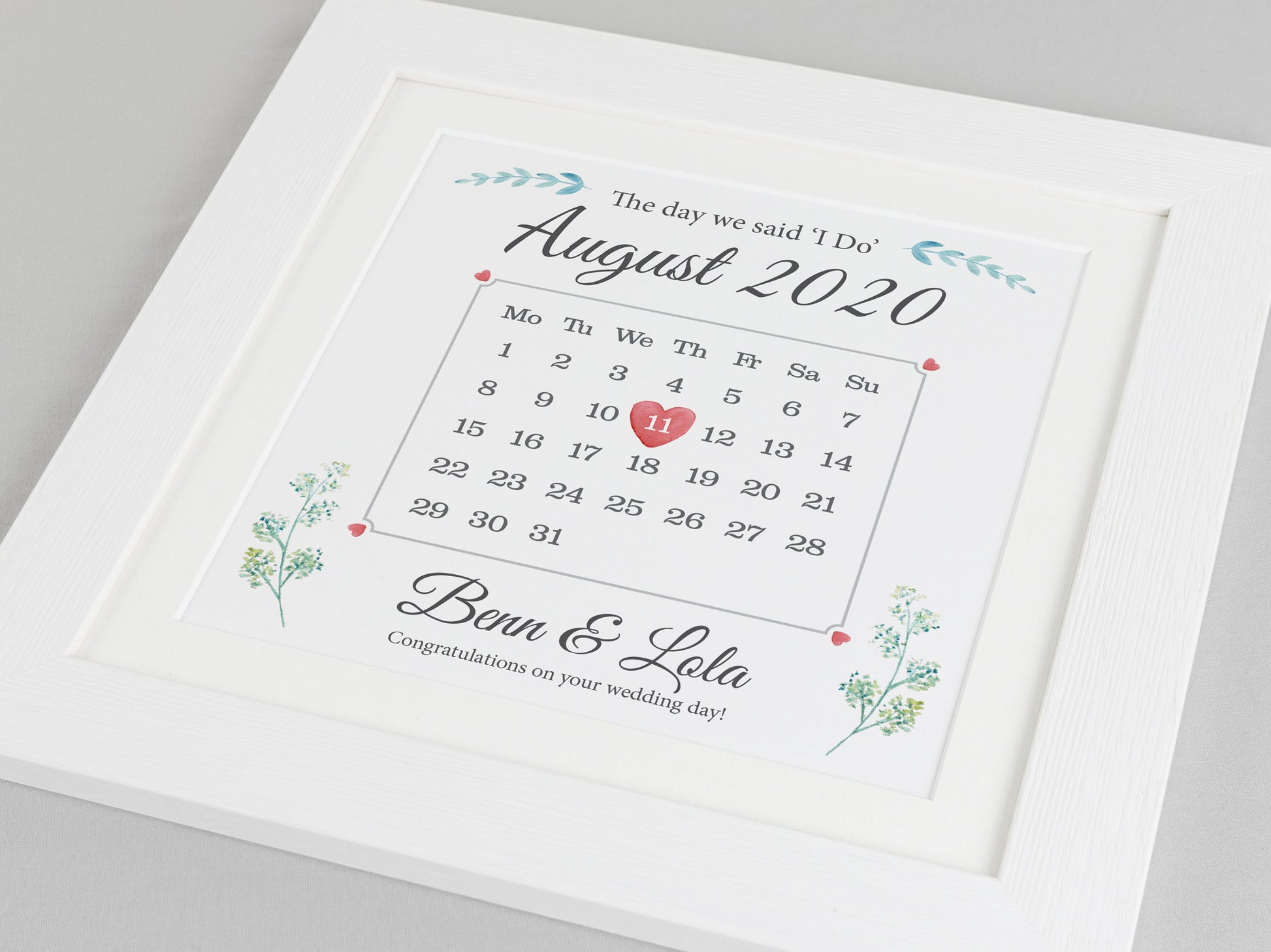 Wedding Present | Personalised Wedding Day Keepsake | Calendar Gift | Gift for Newly Weds | Paper Wedding Anniversary | Just Married VA105