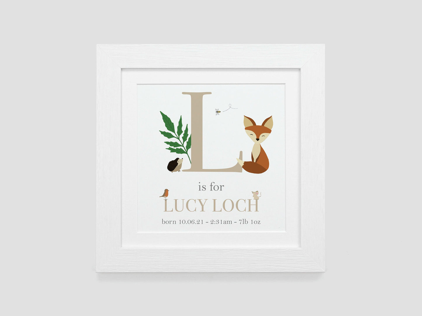 Woodland Nursery Gift | Personalised Baby Name Print | Christening gift for new baby girl boy | New parents baby gift | Childs bedroom VA018
