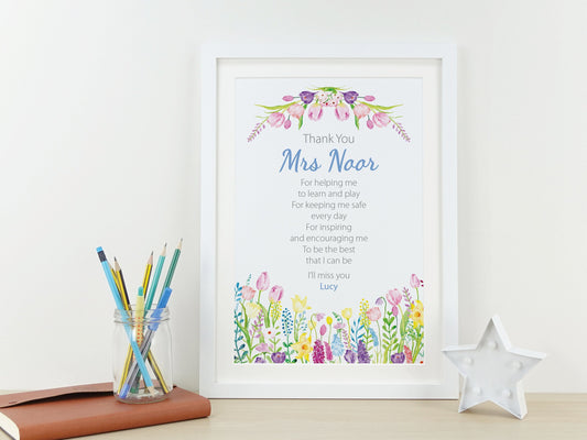 Thank you Teacher Gift | Personalised Teacher Leaving Present | End of Term | Teacher Poem Print | Teaching Assistant Nursery School VA137