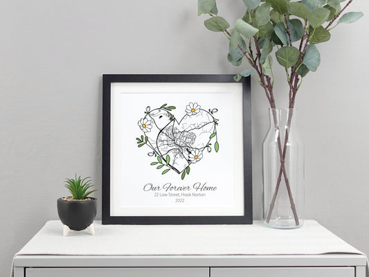 Special place floral map print | Wedding anniversary present | First met location | Where we live print | Special place keepsake VA148