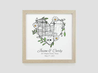 Special place floral map print | Wedding anniversary present | First met location | Where we live print | Special place keepsake VA148