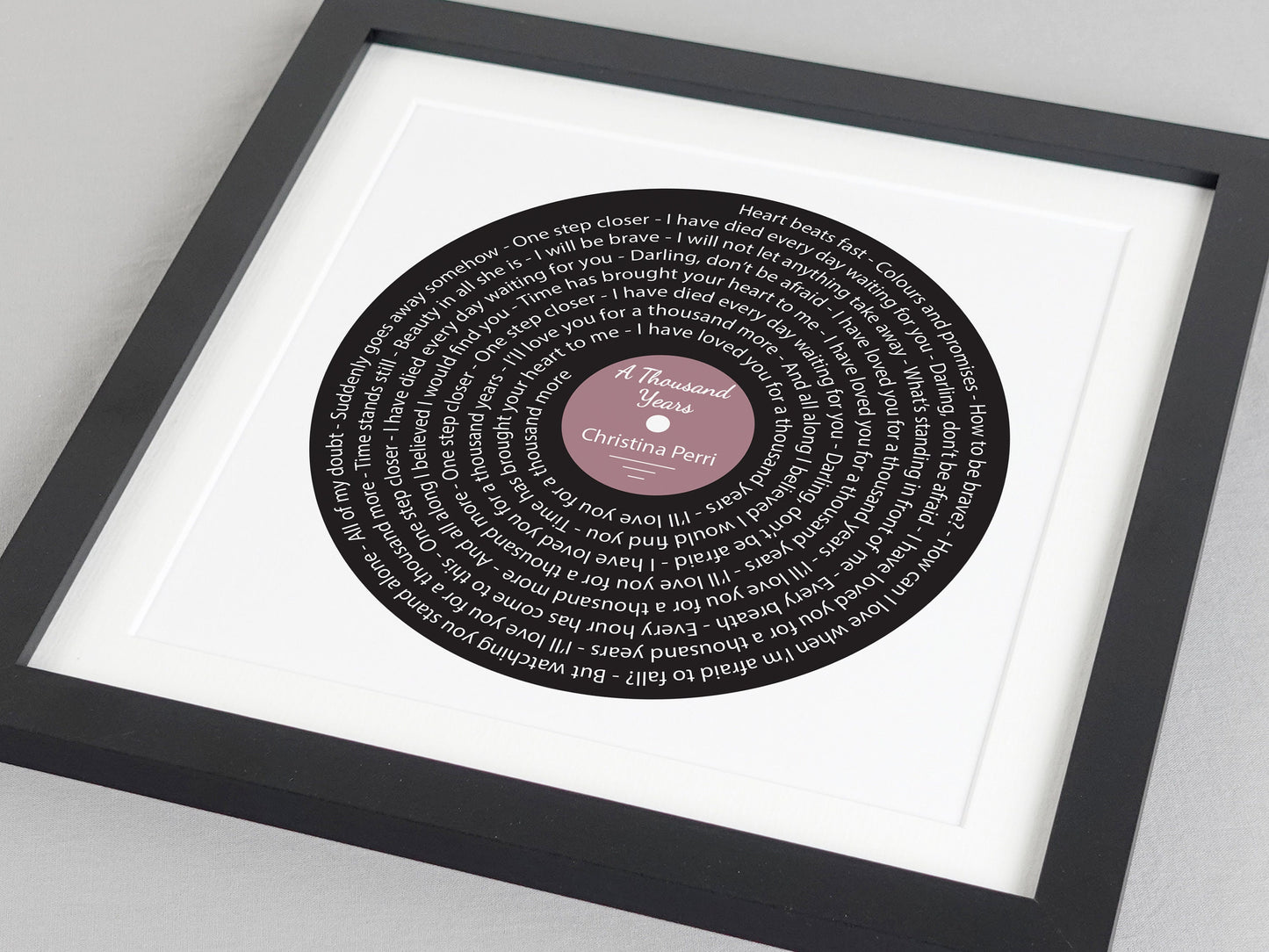 A Thousand Years - Christina Perri | Song lyric gift | Vinyl record print | First Dance present | Wedding gift | Anniversary present VA009