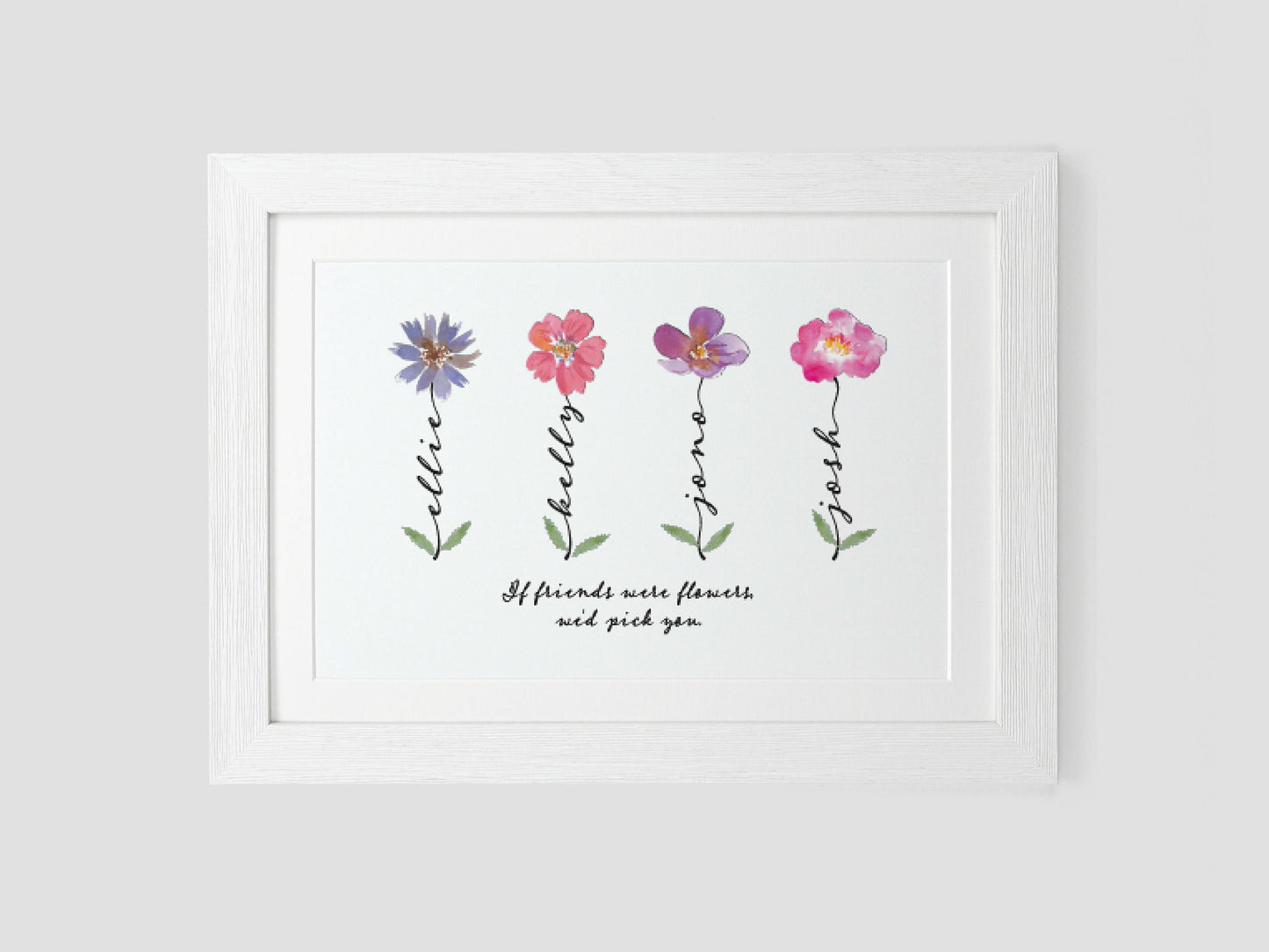 Friends gift | Best friend flower print | Personalised gift for friend | Group of friends | Friendship Present *CHOICE OF 22 FLOWERS* VA019