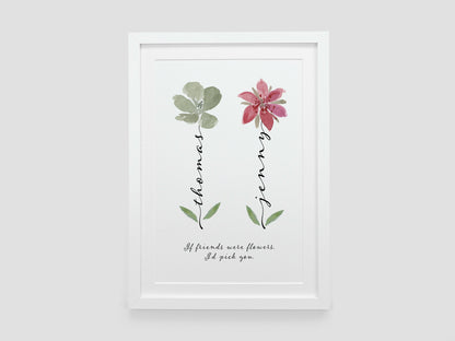 Friends gift | Best friend flower print | Personalised gift for friend | Group of friends | Friendship Present *CHOICE OF 22 FLOWERS* VA019