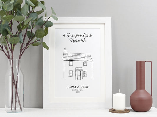 New home illustration print | Personalised house moving gift | Housewarming present | Moving home gift for couples | CHOICE OF DRAWING VA166