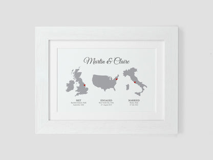 Personalised anniversary gift | Custom wedding gift | Met engaged married maps | Gift for couple, wife, husband | Paper anniversary VA031