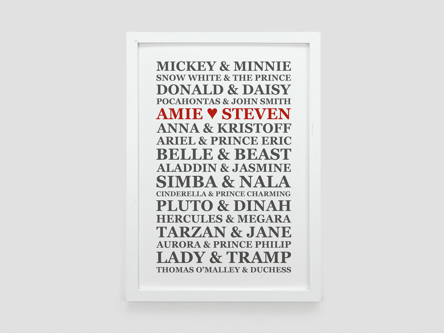 Personalised couples Disney wedding gift print | Disney paper anniversary gift | Gift for Disney lover | Disney couples gift VA034