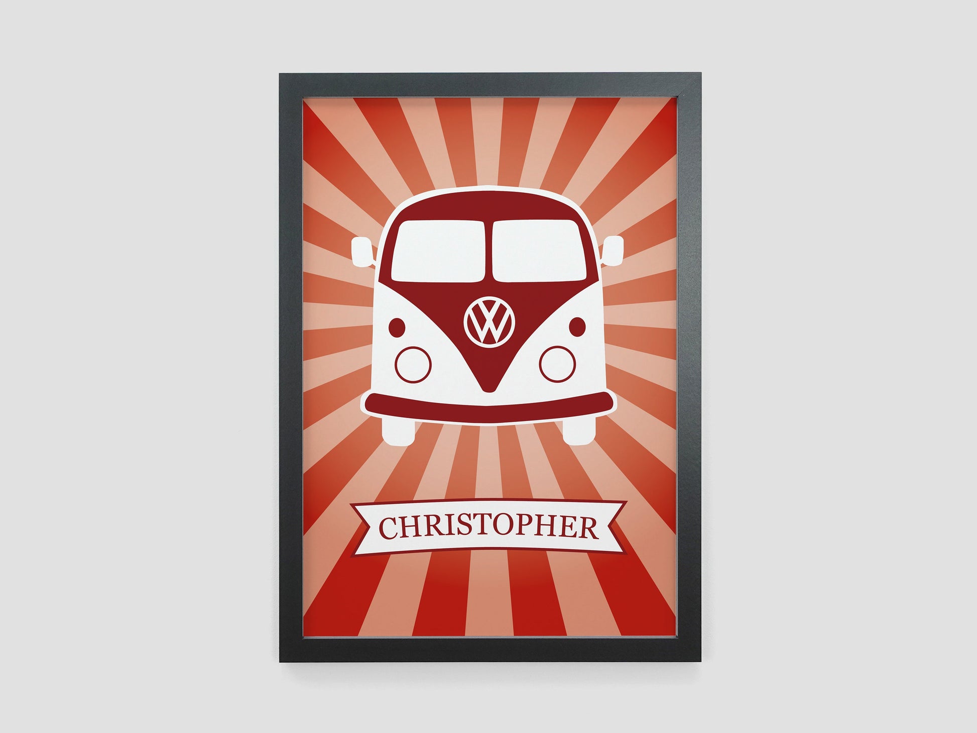 VW Campervan wall art print | Personalised camper van poster print | Volkswagen camper gift | Mancave wall decor COLOUR CHOICE VA044