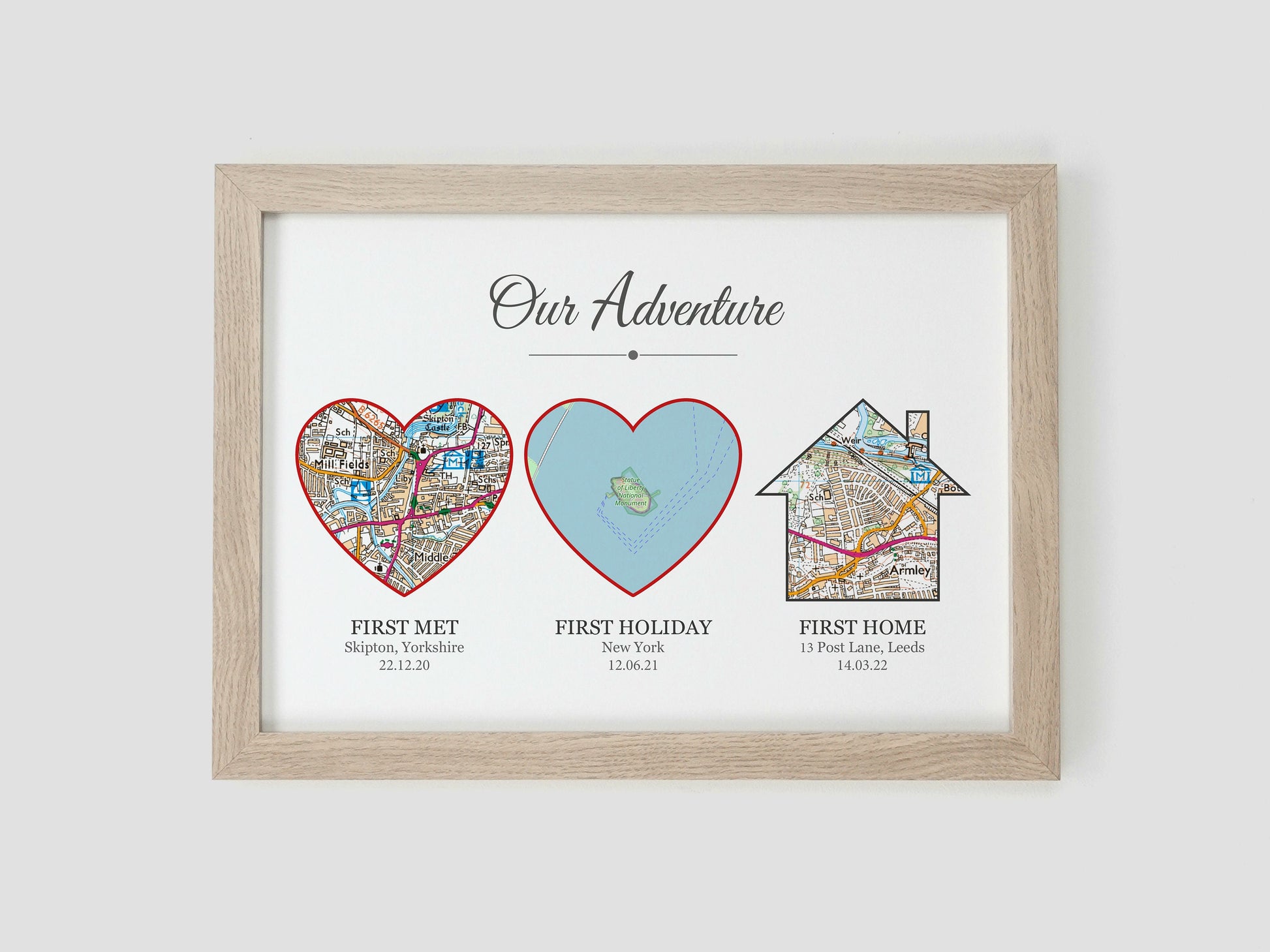 Met Engaged Married Map print | Wedding Anniversary Print | Where we met | Birthday gift for wife | Paper anniversary CHOICE OF SHAPE VA057