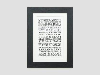 Personalised Disney Wedding Present | Anniversary Disney Gift | Disney Couples Print | Gift for boyfriend girlfriend | Disney Fan VA071