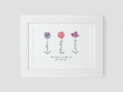 Sister gift | Sister flower print | Personalised gift for sister | Keepsake print | Birthday gift for sister **CHOICE OF 22 FLOWERS** VA092