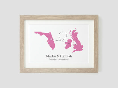 Leaving gift | Moving abroad present | Personalised map print | Gift for friend | Any two maps | Couples apart *CHOICE OF COLOUR* VA101