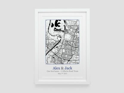 Black and White New Home Map | House Moving Present | Home Décor | First Home Present | Friends Retirement Gift | Couples Wedding Gift VA117