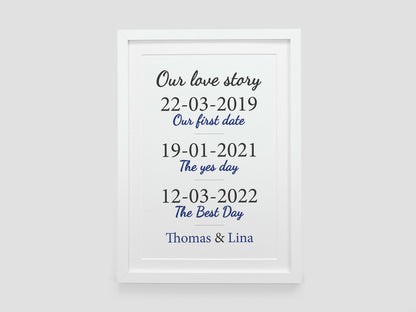 Our Love Story Personalised Print | Paper Wedding Anniversary Gift | Met Engaged Married Gift | Boyfriend Wife Girlfriend Husband Gift VA122