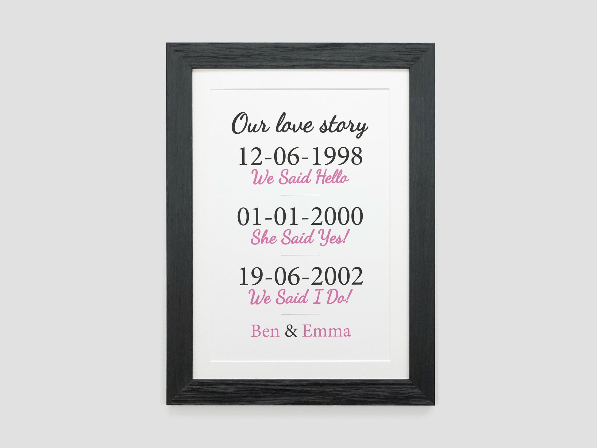 Our Love Story Personalised Print | Paper Wedding Anniversary Gift | Met Engaged Married Gift | Boyfriend Wife Girlfriend Husband Gift VA122