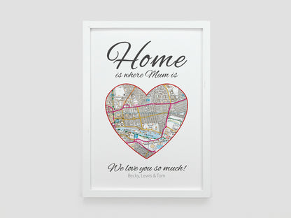 Map gift for Mum Aunt Nan | Home is where mum is | Grandparents gift | Birthday present for Mummy Aunt Nan Mom Grandma | Map Present VA124
