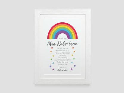 Thank You Teacher Rainbow Gift | Personalised End of Term Teacher Poem | TA School Nursery Print | Teacher Leaving Thank You Present VA154
