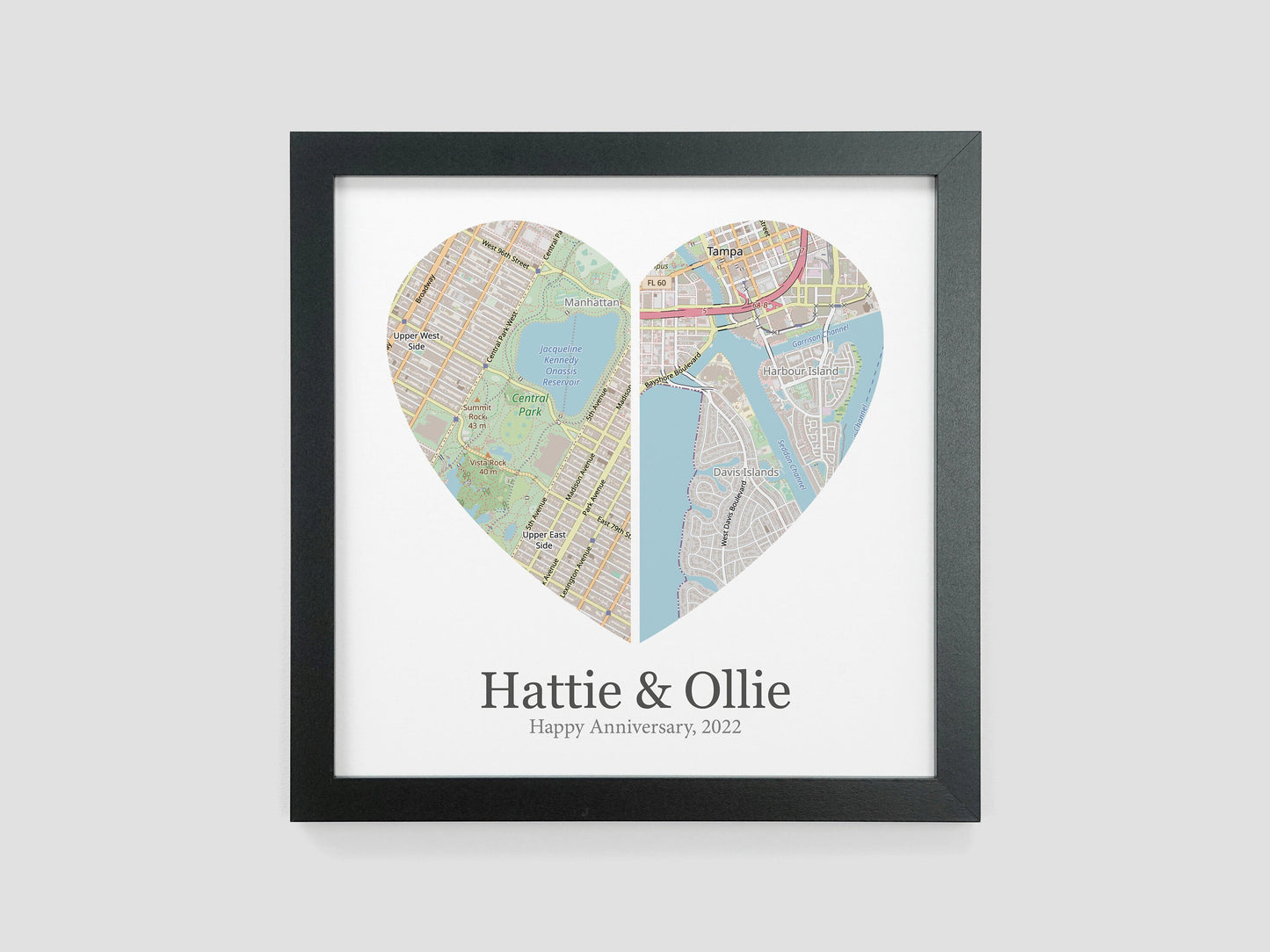 Gift for couple | Heart map print | Personalised gift | Wedding maps present | Couples gift for her | Anniversary gift for him VA005