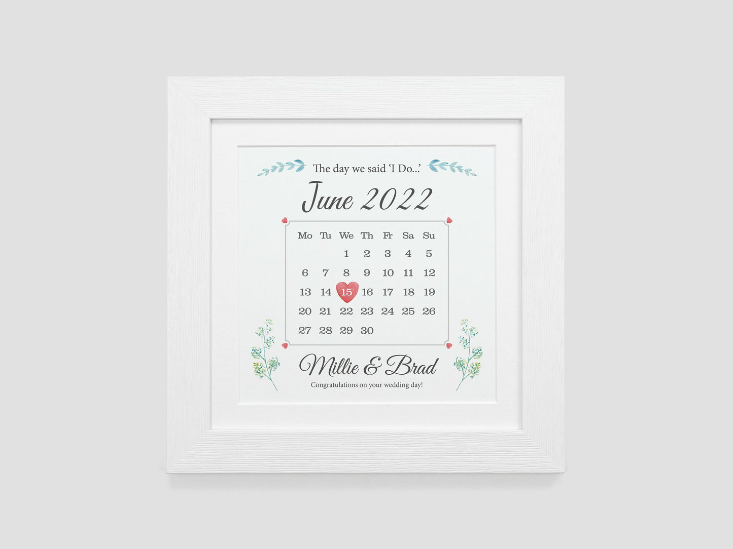 Wedding Present | Personalised Wedding Day Keepsake | Calendar Gift | Gift for Newly Weds | Paper Wedding Anniversary | Just Married VA105