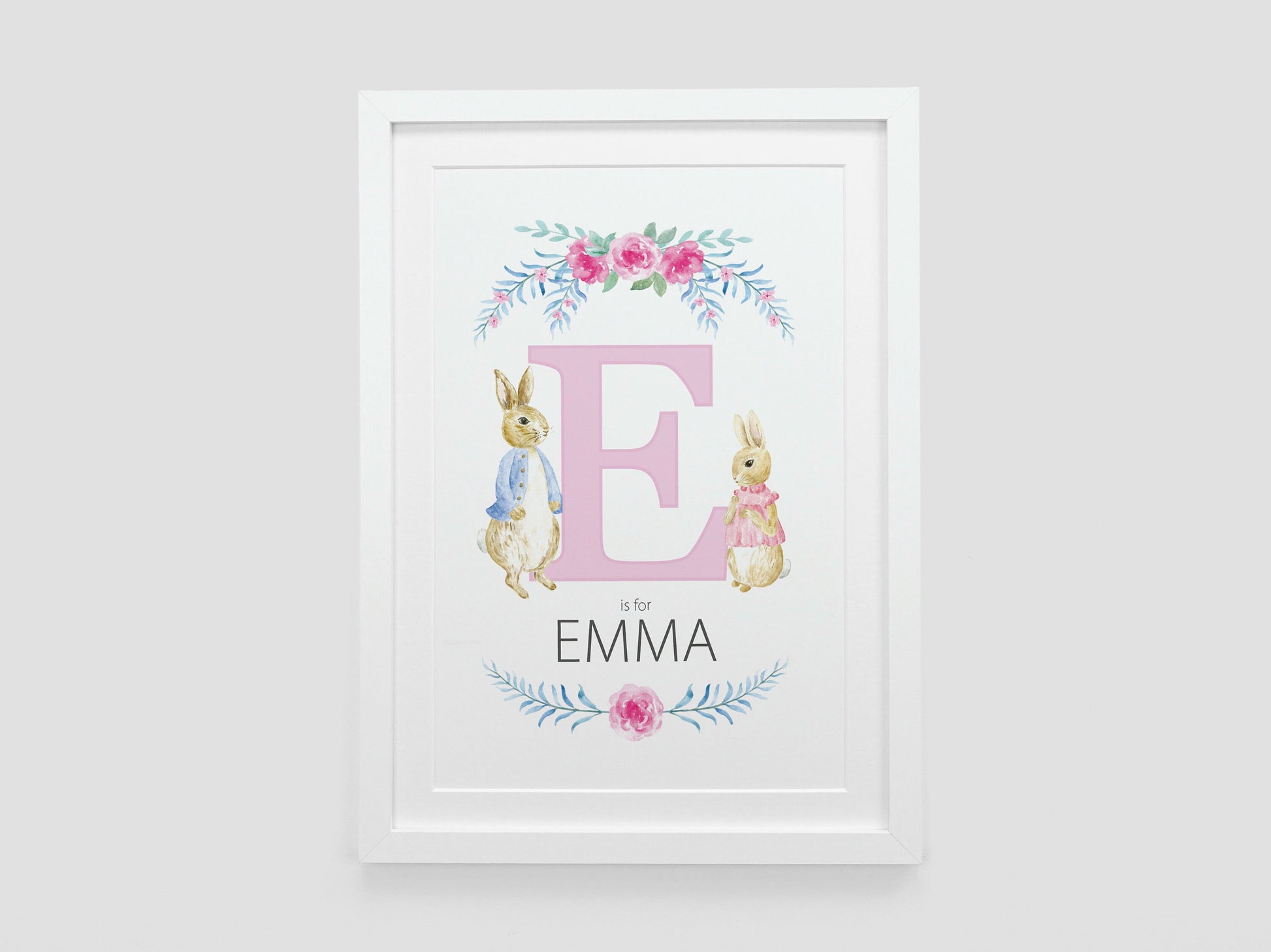 Rabbit Nursery Name Print | Personalised Naming Day Christening Gift | New Baby Child Present | Wall Décor Print VA131