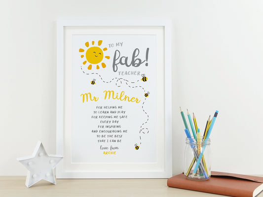 Thank you Teacher Gift | Personalised End of Term Poem Print | Primary School Nursery Playgroup Present | End of term Gift | TA Gift VA159