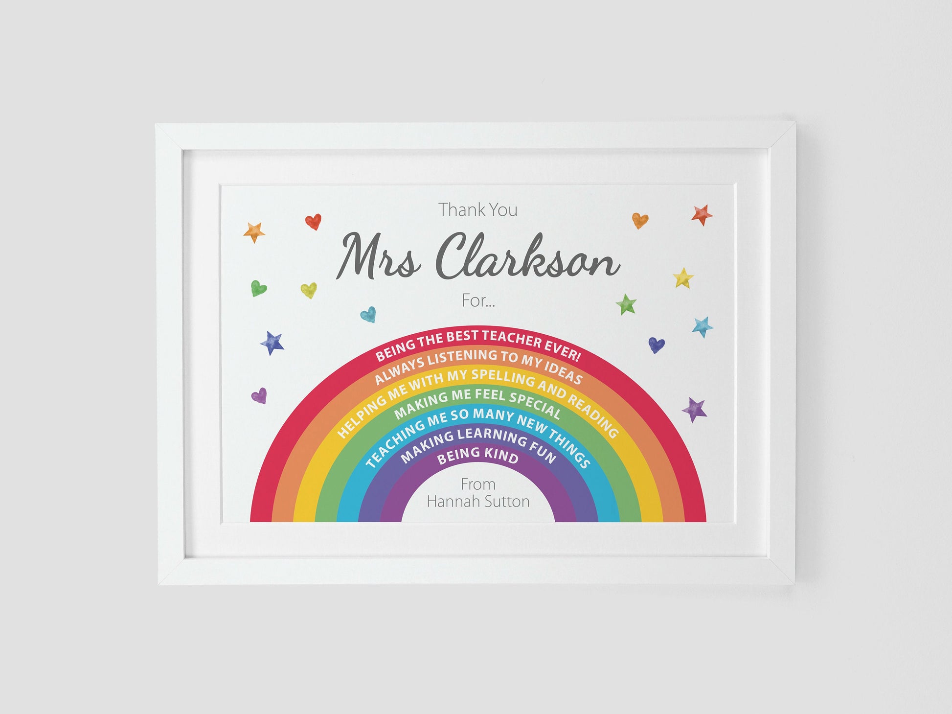 Thank you nursery teacher gift | Personalise the rainbow with your own text | Great End of term school gift VA213