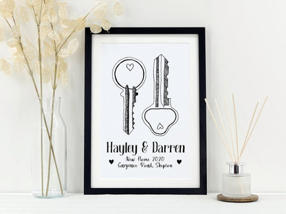 Keys to New Home Print | Housewarming Gift | Moving In Present | Couples Home Gift | Black and White Home Print VA179