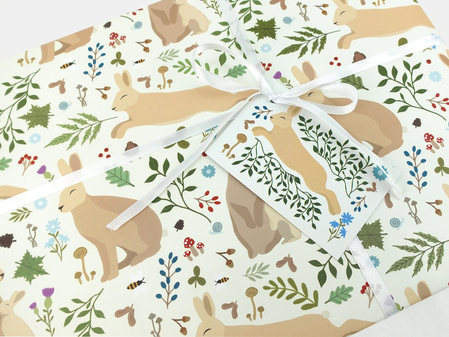 Rabbit / Hare / Bunny wrapping paper | Woodland eco friendly gift wrap | Premium quality sheet + Tag | Zero plastic packaging 70x50cm