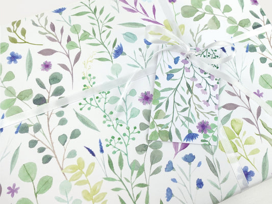 Wedding / Anniversary floral wrapping paper | Watercolour Eco friendly gift wrap | Premium sheets + Tags | Zero plastic packaging 70x50cm