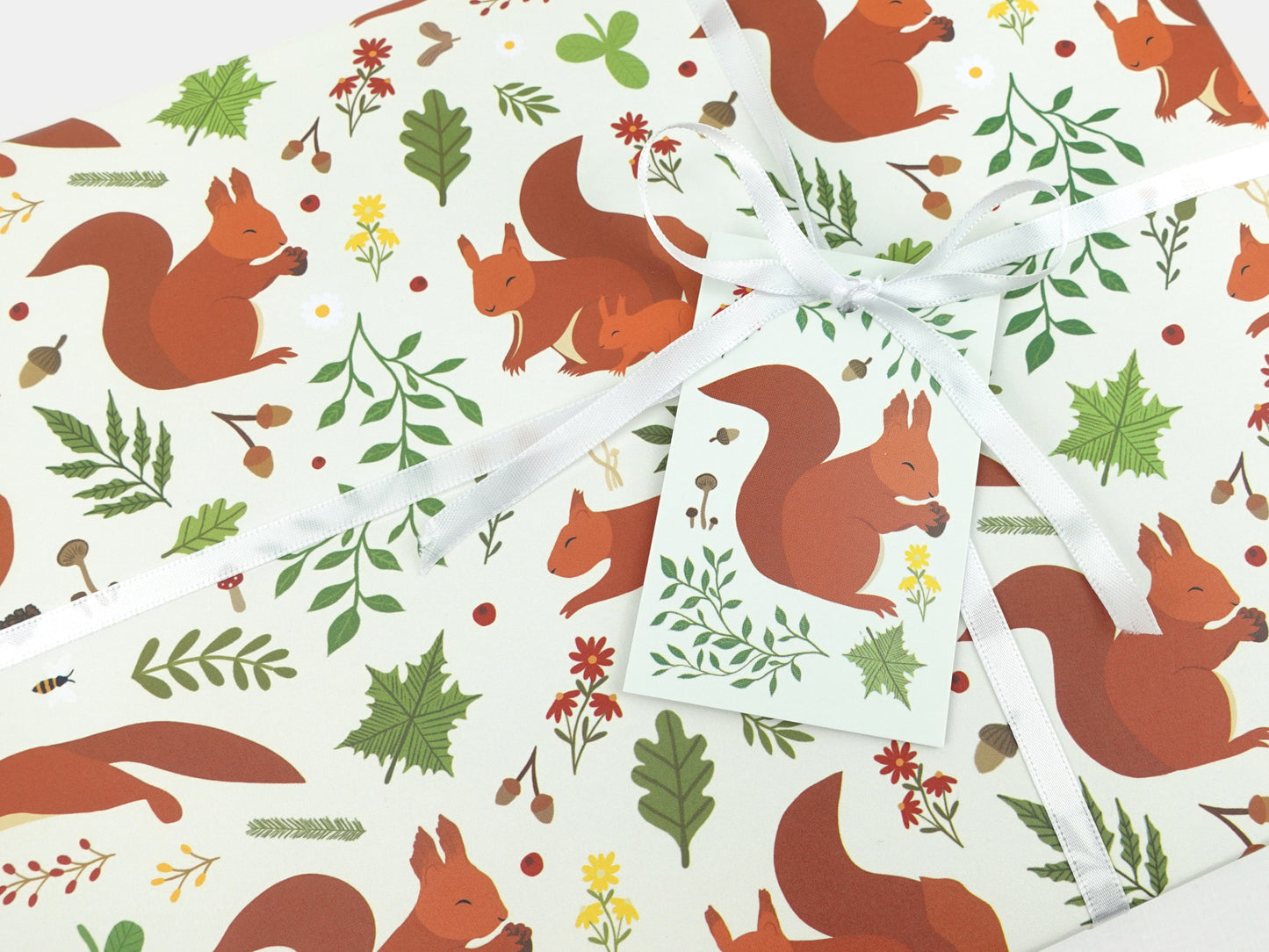 Red squirrel wrapping paper | Woodland animal eco friendly gift wrap | Premium quality sheets + Tags | Zero plastic packaging 70x50cm