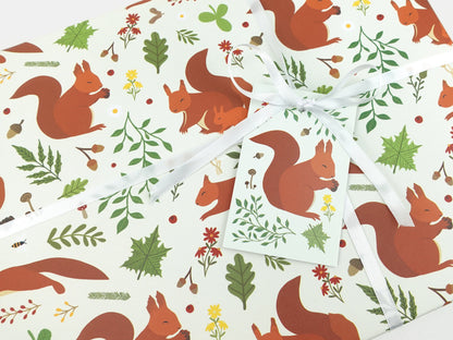 Red squirrel wrapping paper | Woodland animal eco friendly gift wrap | Premium quality sheets + Tags | Zero plastic packaging 70x50cm