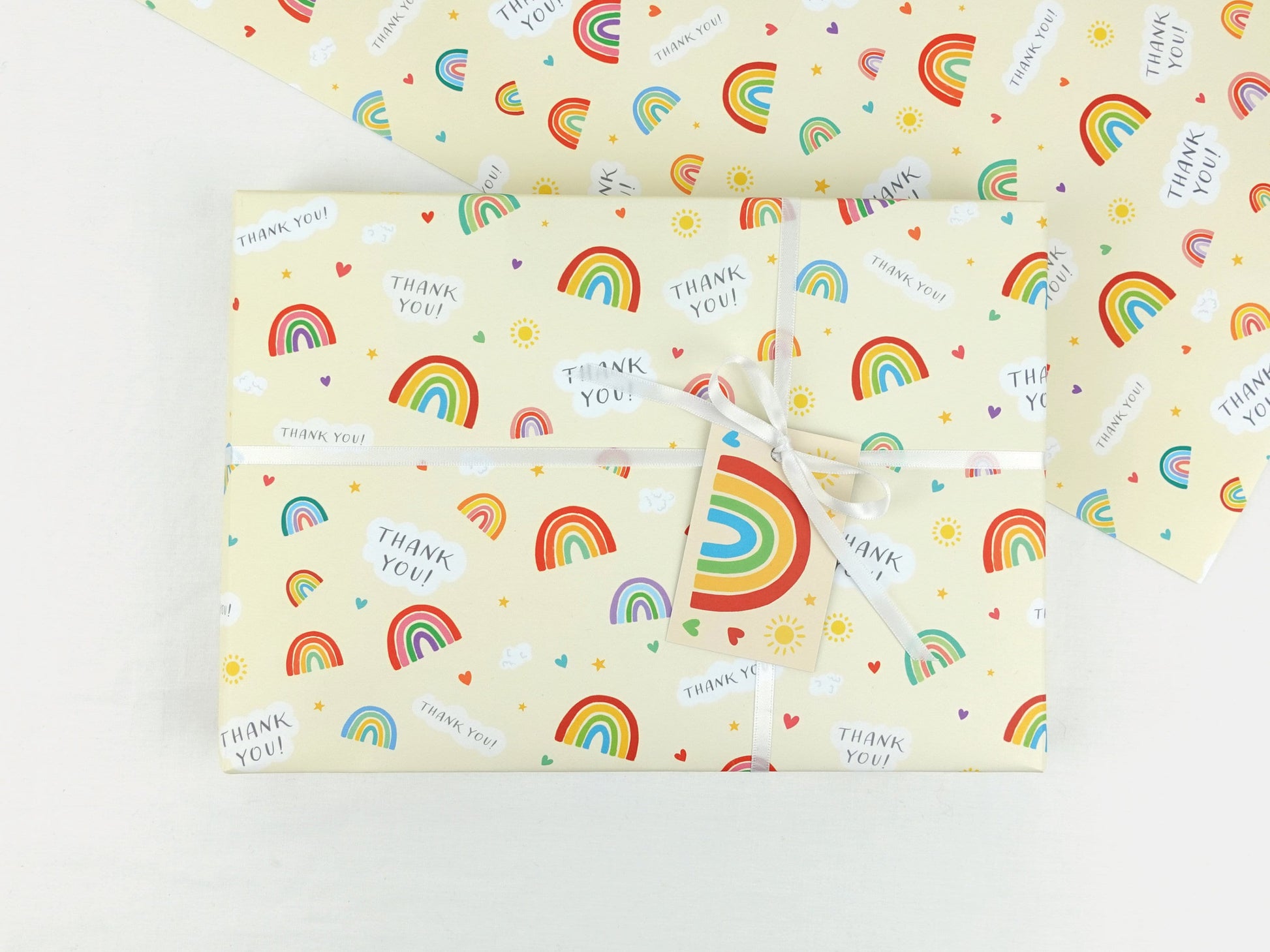 Thank you wrapping paper | Teacher school | Rainbow eco friendly gift wrap | Premium quality sheets + Tags | Zero plastic packaging 70x50cm