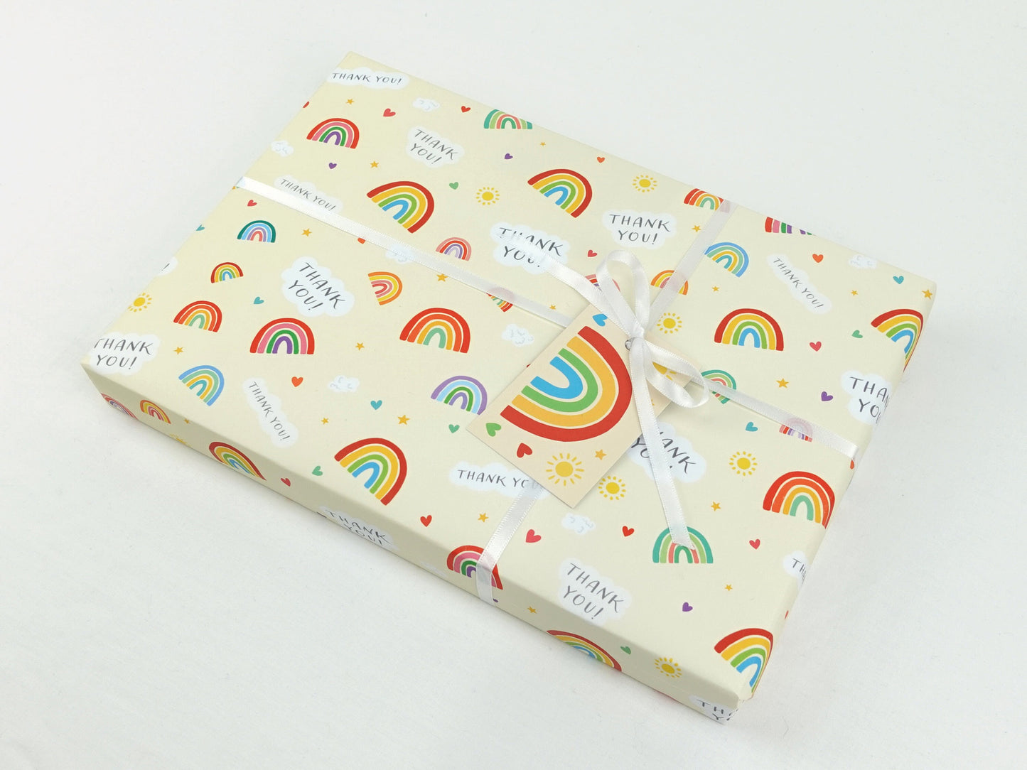 Thank you wrapping paper | Teacher school | Rainbow eco friendly gift wrap | Premium quality sheets + Tags | Zero plastic packaging 70x50cm
