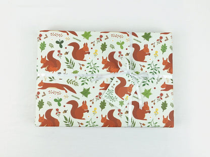 Red squirrel wrapping paper | Woodland animal eco friendly gift wrap | Premium quality sheets + Tags | Zero plastic packaging 70x50cm