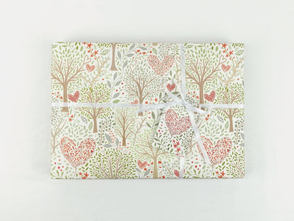 Wedding wrapping paper | Heart woodland design | Anniversary eco friendly gift wrap | Premium sheets + Tags | Zero plastic packaging 70x50cm