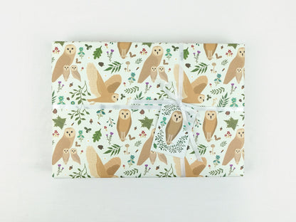 Owl wrapping paper | Woodland animals eco friendly gift wrap | Premium quality sheets + Tags | Zero plastic packaging 70x50cm