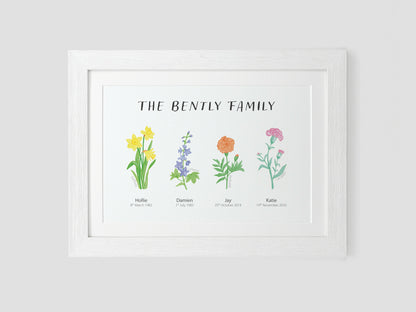 Family birth month flower gift | Hand painted watercolour flowers VA222