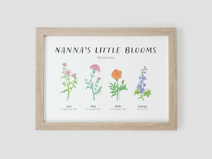 Family birth month flower gift | Hand painted watercolour flowers VA222