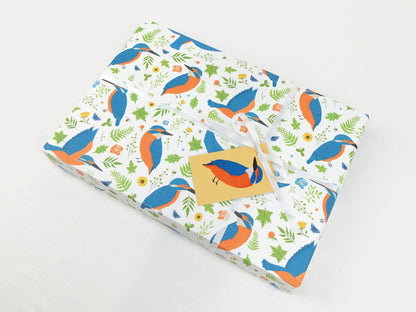 Kingfisher wrapping paper | Bird lovers eco friendly gift wrap | Birthday premium quality sheets + Tags | Zero plastic packaging 70x50cm