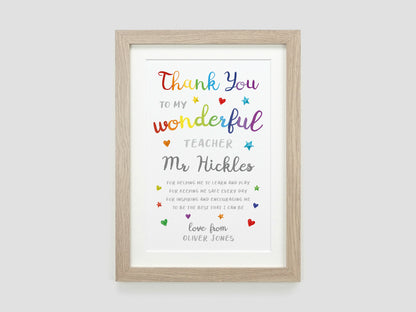 Thank you teacher gift | Personalised nursery leaving present | End of Term Teacher Poem | Pre-school School Nursery Teacher TA gift VA160