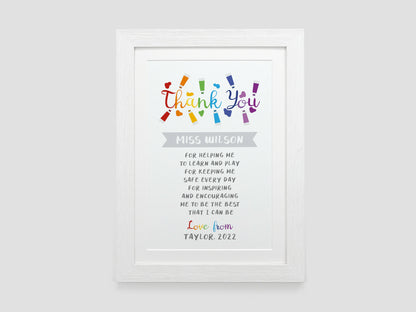 Thank you teacher print / Leaving school gift / Nursery leaving present / End of term gift / School nursery teacher TA poem VA157