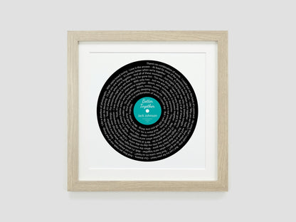 Better Together - Jack Johnson | Song lyric gift | Vinyl record print | First Dance present | Wedding gift | Anniversary present VA009