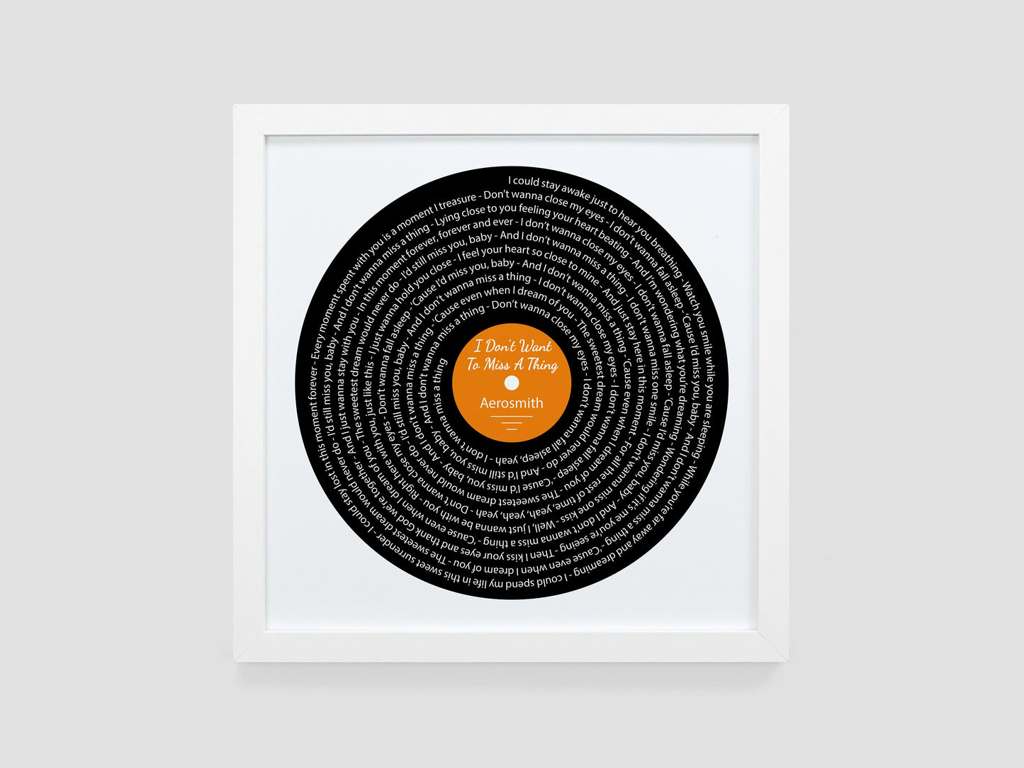 I Don't Want To Miss A Thing Aerosmith  | Song lyric gift | Vinyl record print | First Dance present | Wedding gift | Anniversary gift VA009