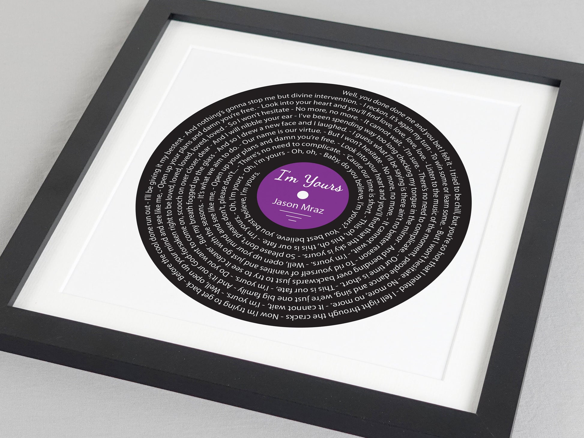 I'm Yours - Jason Mraz | Song lyric gift | Vinyl record print | First Dance present | Wedding gift | Anniversary present VA009