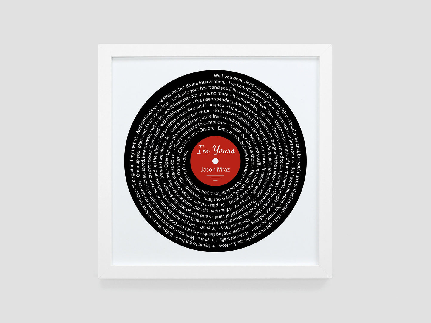 I'm Yours - Jason Mraz | Song lyric gift | Vinyl record print | First Dance present | Wedding gift | Anniversary present VA009