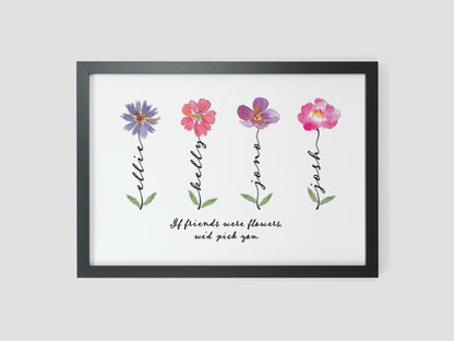 Friends gift | Best friend flower print | Personalised gift for friend | Group of friends | Friendship Present *CHOICE OF 22 FLOWERS* VA019