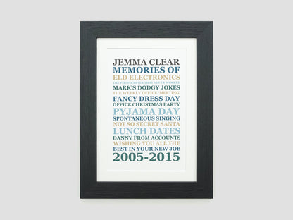 Personalised leaving present print poster | Memories of work job gift | Leaving work gift *CHOICE OF COLOUR* VA045